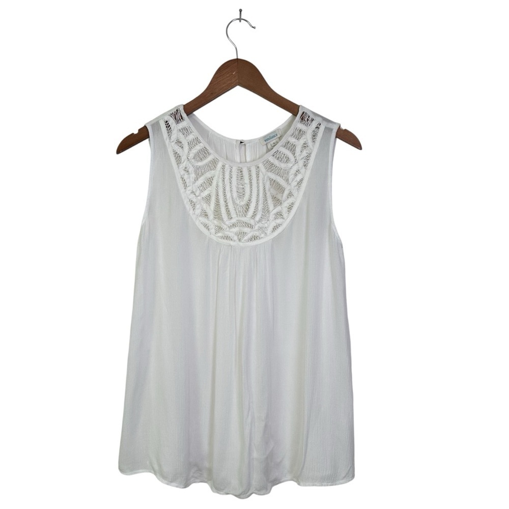 Sundance Women’s Size Small White Lace Collar Flowy Sleeveless Tank Top Blouse